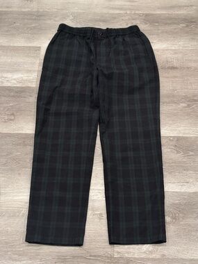 Stussy Byran Pants Mens S Green Black Shadow Plaid Rayon Blend Drawstring